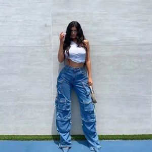 Oversized Trendy Denim Cargo Pants